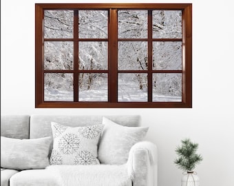 Winter Window View Wall Mural, Self Adhesive Vinyl Decal