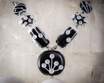 Black and White  Pods-Lampwork Glass Beads