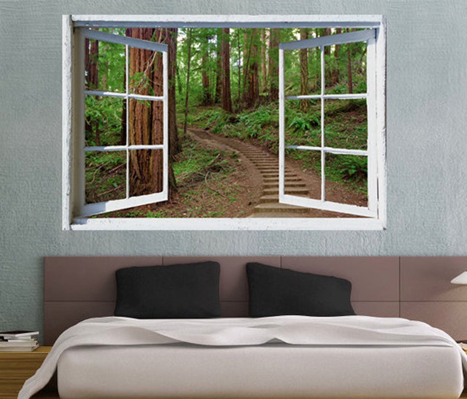 Wall Mural Window Self Adhesive Forest Window View4 Sizes Etsy