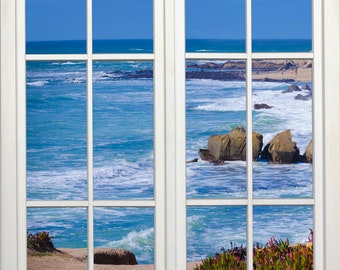 Wall mural window, self adhesive, ocean window view-vertical-Big Sur coast