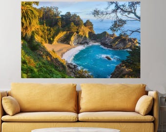 Wall mural, self adhesive, California landscape-4 sizes available-Big Sur, McWay Falls with Palm-perfect gift
