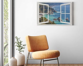 Canvas Wrap - Window Frame View With Big Sur Coastal Cliffs