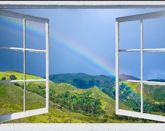 Wall mural window, self adhesive-California's Big Sur Coastal Hills Rainbow-3 sizes available-office decor
