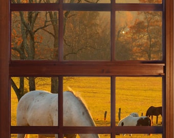 Wall mural window, self adhesive, Cades Cove window vertical view-large 24x36-perfect gift