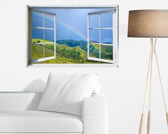 Wall mural window, self adhesive-California's Big Sur Coastal Hills Rainbow-3 sizes available-office decor