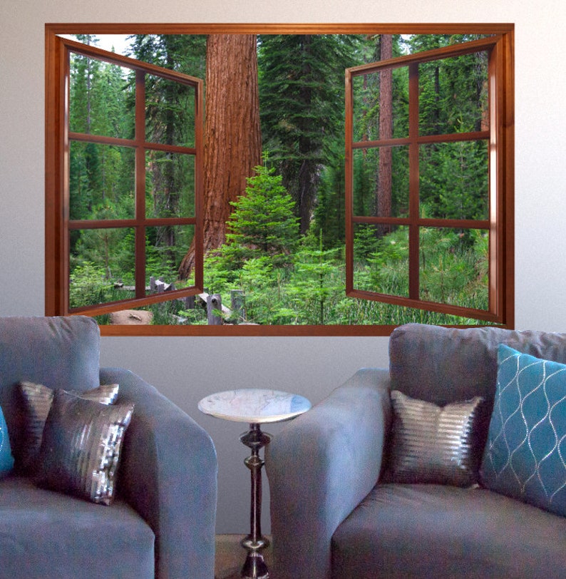 Wall Mural Window Self Adhesive Forest Window View4 Sizes Etsy