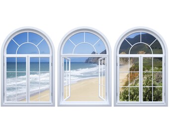 Fake window view set of three, self adhesive wallpaper, California's Big Sur