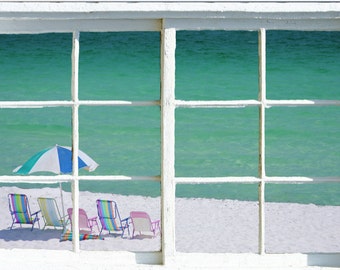 Wall mural window, self adhesive, window view-3 sizes available-Navarre beach-perfect gift