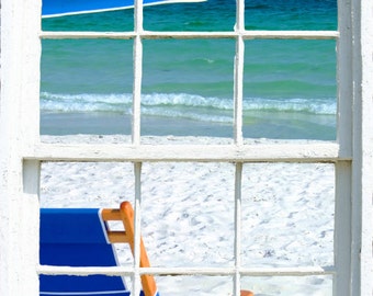 Wall mural window, self adhesive, vertical window view-large 30x42-Destin beach-perfect gift