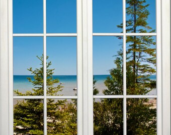 Wall mural window, self adhesive, View of Lake Huron- window view-perfect gift