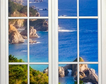 Wall mural window, self adhesive, ocean window view-vertical-California Coastal Cliffs