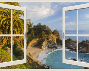Big Sur Wall Mural, McWay Falls View, Faux Window Decal