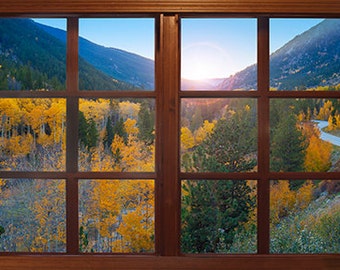 Wall mural window, self adhesive, Colorado window view-3 sizes available- Cottonwood Pass Sunset