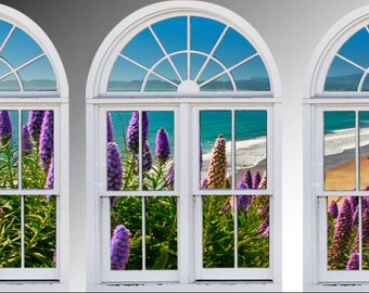Stinson Beach View Wall Decal, Faux Window Frame Art, 3-Piece Set
