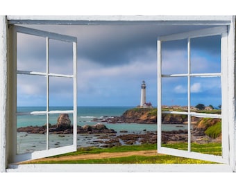 Wall mural window, self adhesive, Big Sur Pigeon Point Lighthouse-3 sizes available-perfect gift