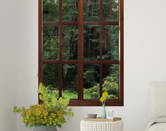 Wall mural window, self adhesive, forest window view-vertical-California Redwoods- Muir Woods 4