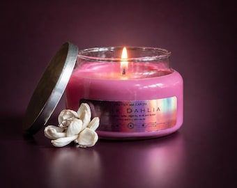 Deep Floral Scented Candle, Dark Dahlia –  1 Wick Glass Apothecary Jar Candle – 10 oz wax fill , Coconut Soy Wax