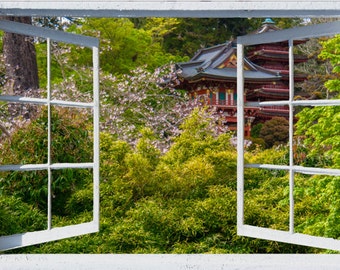 Wall mural window, self adhesive-California open window view-3 sizes available-San Francisco-office decor