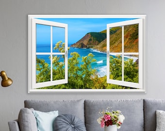 Canvas Art - Ready to Hang - Window Frame View With Big Sur Coastline