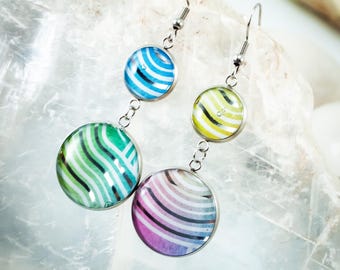 Upcycled Bath and Body Works label jewelry - Radiant Sky Label Earrings