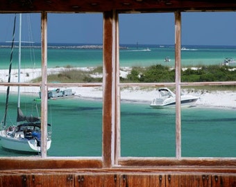 Wall mural window, self adhesive, gulf window view-3 sizes available-DESTIN-perfect gift