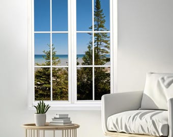 Wall mural window, self adhesive, View of Lake Huron- window view-perfect gift
