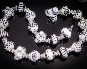 Simple Elegance 4- White and Black Lampwork Glass Beads
