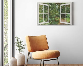 Canvas Wrap - Window Frame View With Florida Tropical Garden