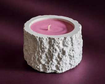 Deep Floral Scented Candle, Dark Dahlia –  1 Wick Cement Tree Stump Candle – 4 oz wax fill , Coconut Soy Wax