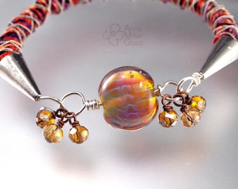 Lampwork Glass & Wire Bracelet – Artisan Crafted -  One of a Kind - Sunset Sky