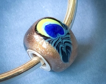 Lampwork Glass Big Hole Bead- Anna Miller Lampwork- Gold Peacock