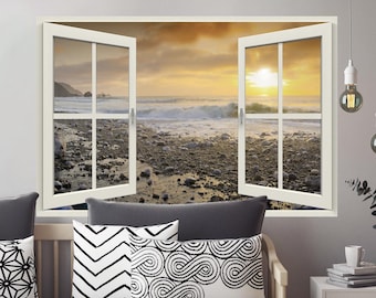 Wall mural window, self adhesive -open window view-3 sizes available-Rockaway Beach, Pacifica, California
