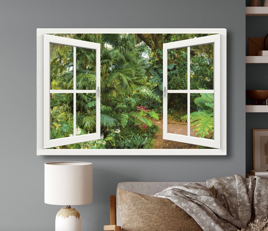 Canvas Art Ready to Hang Window Frame View With Florida Tropical Garden Etsy
