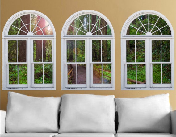 Ventanas murales de pared, autoadhesivas- Muir Woods- vista de ventana-gran  juego de 3 piezas-24x36 cada panel-regalo perfecto