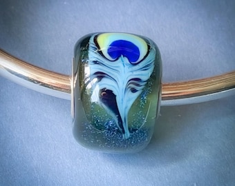 Lampwork Glass Big Hole Bead- Anna Miller Lampwork- Peacock