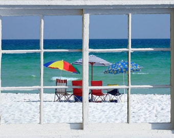 Wall mural window, self adhesive, Florida beach window view-4 sizes available-Pensacola beach-perfect gift
