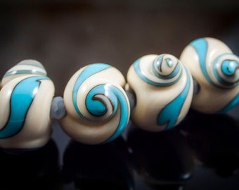 Turquoise Shell Twists-Lampwork Glass Bead Set