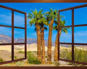 Wall mural window, self adhesive, California open window view-3 sizes available-California, Death Valley Oasis-perfect gift