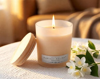 Earthly Delight - Apricot, Jasmine and Vanilla Lux Fragrance Candle by Heaven and Earth