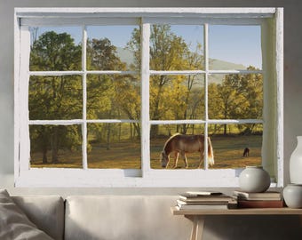 Wall mural window, self adhesive, Green Cades Cove window view-perfect gift