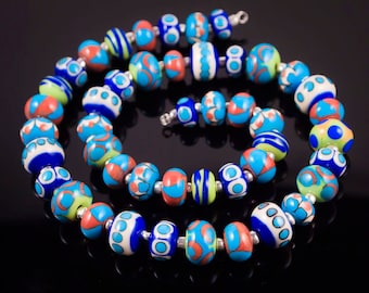 Southwest- Turquoise, Ivory and Coral Lampwork Glass Bead Set