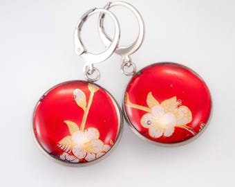 Upcycled Bath and Body Works label jewelry - Japanese Cherry Blossom Label Earrings