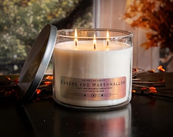 Embers & Marshmallow –   3 Wick Glass Container Candle – 15 oz Wax Fill, Coconut Soy Wax