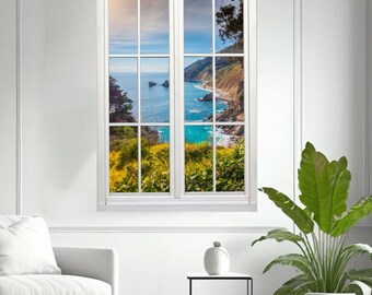 Wall mural window, self adhesive, ocean window view-vertical-California Coastal Cliffs 2