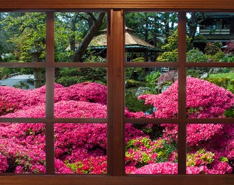 Wall mural window, self adhesive, San Francisco window view-4 sizes available-Japanese Tea Garden