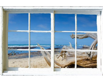 Big Sur Beach View Wall Decal, Faux Window, Coastal Decor