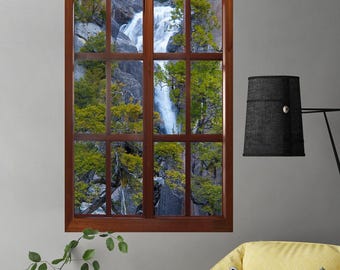 Wall mural window, self adhesive, Yosemite window view-large 24x36-Yosemite Waterfall-perfect gift