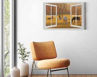 Canvas Wrap - Window Frame View With Horses, Cades Cove, Smoky Mountains