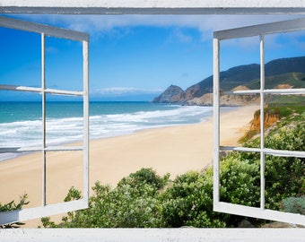 California-Big Sur beach-Wall mural window, self adhesive open window view-4 sizes available-perfect gift