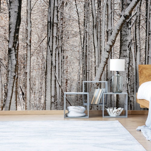 Wallpaper Self Adhesive Snowy Tree Trunks/ Peel and Stick Etsy